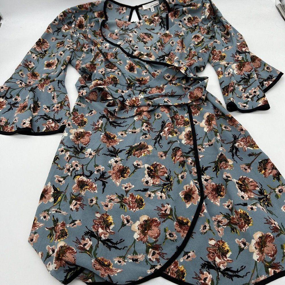 June & Hudson Floral shirt faux wrap Dress XL with belt